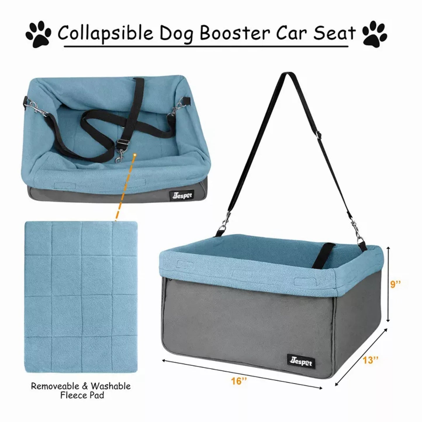 JESPET & GOOPAWS Dog Booster Seats for Cars, Portable Dog Car Seat Travel Carrier with Seat Belt for 24lbs Pets