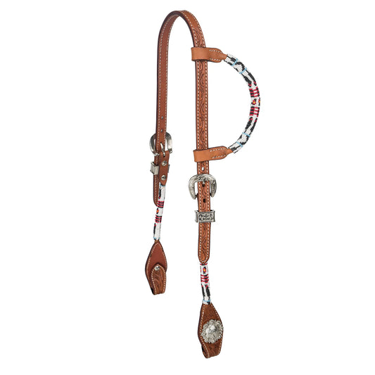 Tabelo Aztec Bead Headstall w/ Flower Tooling