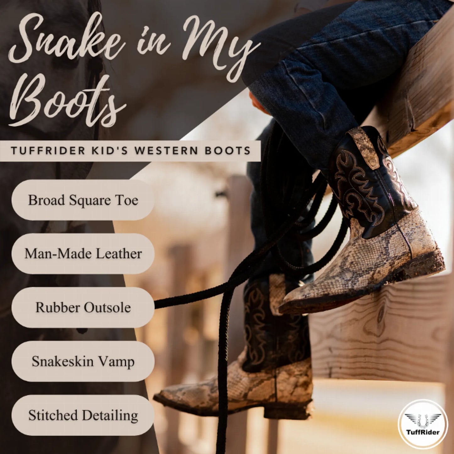 TuffRider Kid's Black Snake in My Boot Western Leather Boots