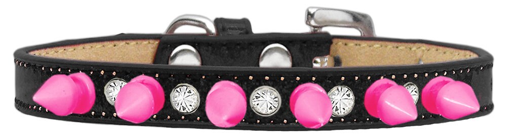 Dog, Puppy and Pet Ice Cream Collar, "Clear Crystal & Bright Pink Spikes"