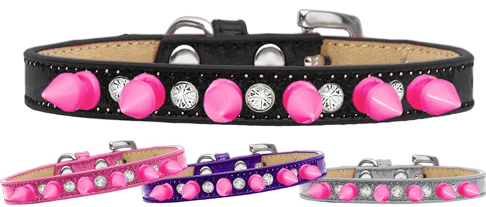 Dog, Puppy and Pet Ice Cream Collar, "Clear Crystal & Bright Pink Spikes"