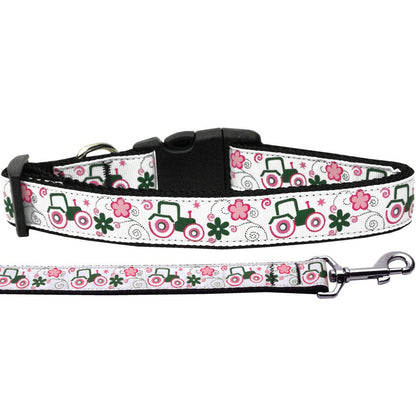 Pet Dog & Cat Nylon Collar or Leash, "Pink Tractors"