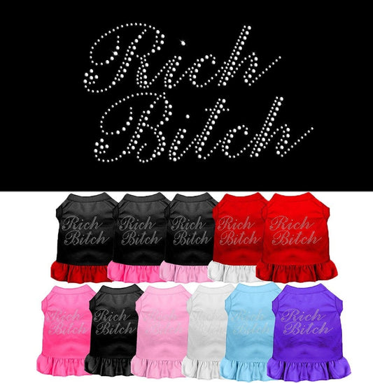 Pet Dog & Cat Dress Rhinestone, "Rich Bitch"