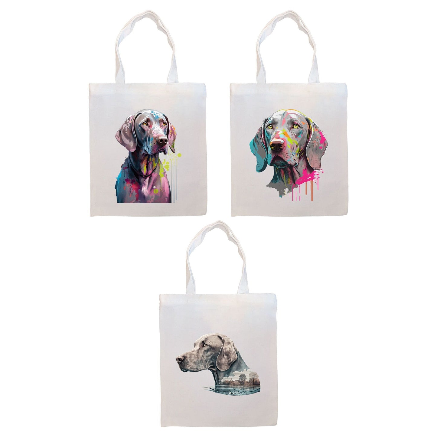 Canvas Tote Bag, Zippered With Handles & Inner Pocket, "Weimaraner"