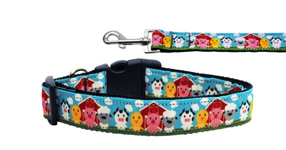 Pet Dog & Cat Nylon Collar or Leash, "Barnyard Buddies"