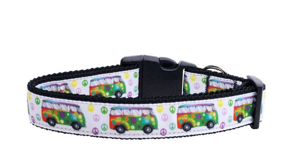 Pet Dog & Cat Nylon Collar or Leash, "Peace Bus"