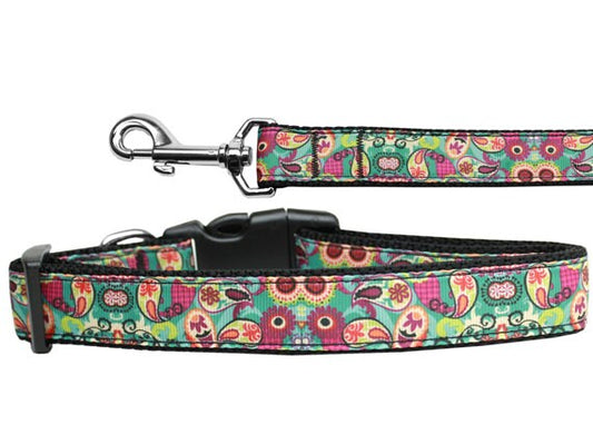 Pet Dog & Cat Nylon Collar or Leash,  "Turquoise Paisley"