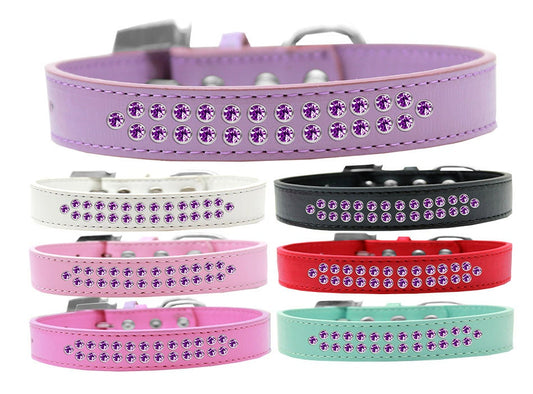 Dog, Puppy & Pet Fashion  Collar, "Two Row Purple Crystal Rimsets"